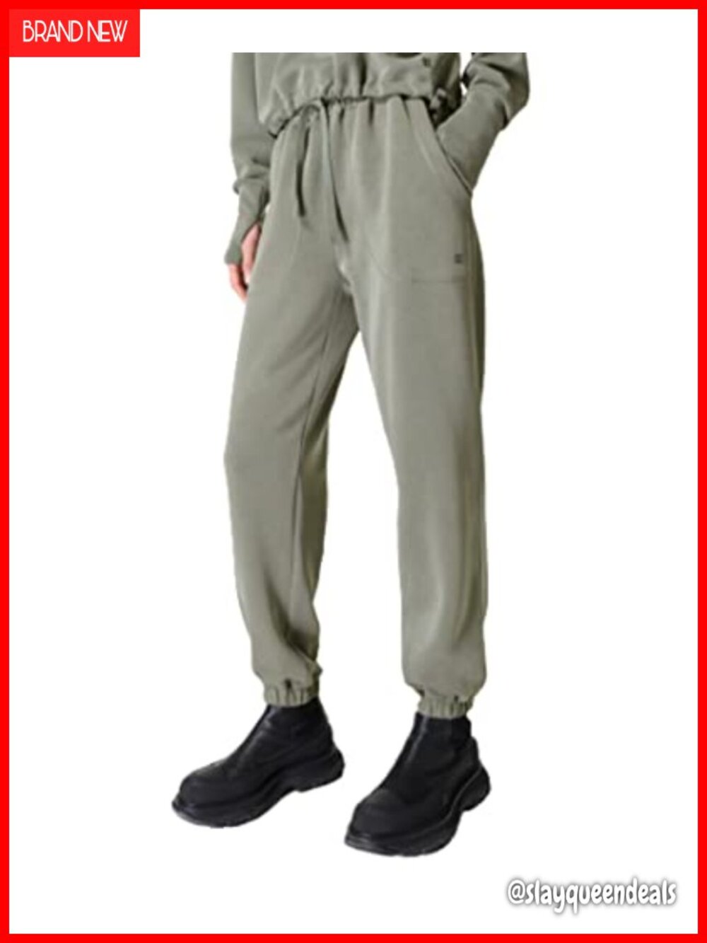 Women's Sand Wash Cuffed Trousers Relaxed Fit Tapered Leg Casual